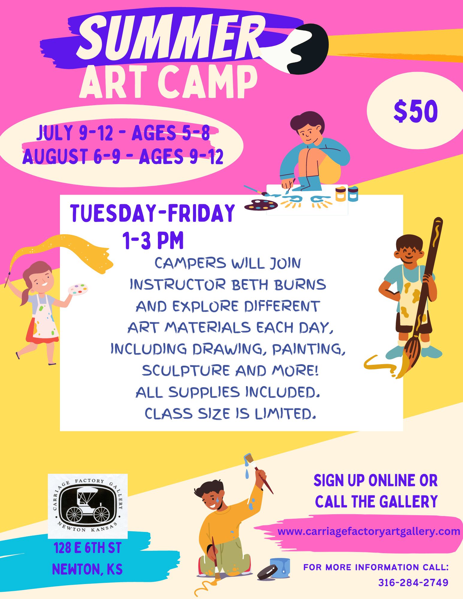 Summer Art Camp: July 9-12 for ages 5-8 & August 6-9 for ages 9-12 ...